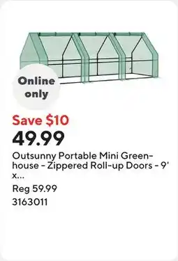 Staples Outsunny Portable Mini Greenhouse - Zippered Roll-up Doors - 9' x 3' x 3' - Green offer