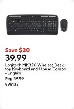 Staples Logitech MK320 Wireless Desktop Keyboard and Mouse Combo - English offer