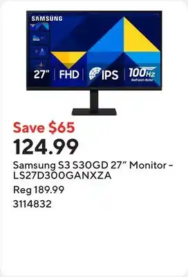 Staples Samsung S3 S30GD 27 Monitor - LS27D300GANXZA offer