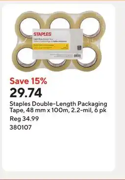 Staples Staples Double-Length Packaging Tape, 48 mm x 100m, 2.2-mil offer