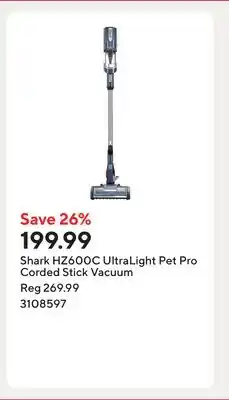 Staples Shark HZ600C UltraLight Pet Pro Corded Stick Vacuum offer