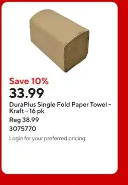 Staples DuraPlus Single Fold Paper Towel - Kraft offer