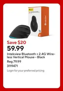 Staples Intekview Bluetooth + 2.4G Wireless Vertical Mouse - Black offer