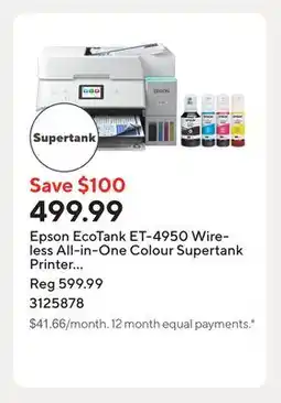 Staples Epson EcoTank ET-4950 Wireless All-in-One Colour Supertank Printer – White offer