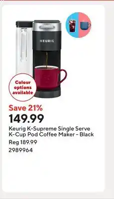 Staples Keurig K-Supreme Single Serve K-Cup Pod Coffee Maker - Black offer