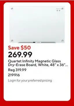Staples Quartet Infinity Magnetic Glass Dry-Erase Board, White, 48 x 36 (20115) offer