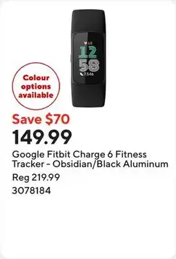 Staples Google Fitbit Charge 6 Fitness Tracker - Obsidian/Black Aluminum offer