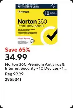 Staples Norton 360 Premium Antivirus & Internet Security - 10 Devices - 1 Year Subscription offer