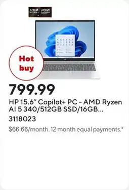 Staples HP 15.6 Copilot+ PC - AMD Ryzen AI 5 340/512GB SSD/16GB RAM/Windows 11 Home offer