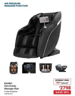 Visions Electronics iComfort Zero Gravity Massage Chair 6 Auto Programs offer