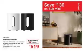 Visions Electronics Sonos Sub Mini Wireless Subwoofer offer