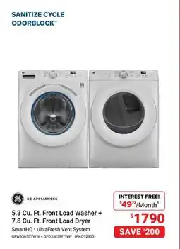 Visions Electronics GE APPLIANCES 5.3 Cu. Ft. Front Load Washer + 7.8 Cu. Ft. Front Load Dryer offer