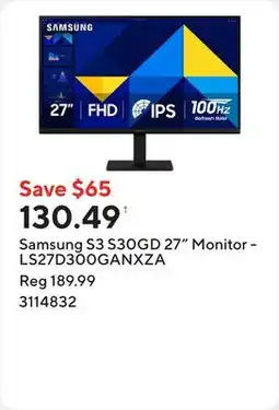 Staples Samsung S3 S30GD 27 Monitor - LS27D300GANXZA offer