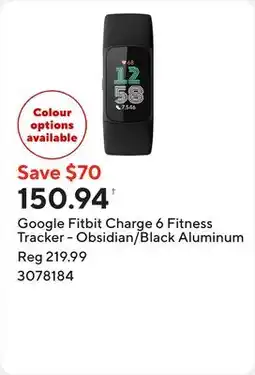 Staples Google Fitbit Charge 6 Fitness Tracker - Obsidian/Black Aluminum offer