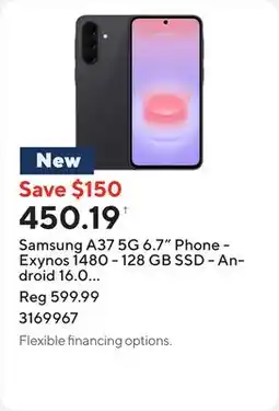 Staples Samsung A37 5G 6.7 Phone - Exynos 1480 - 128 GB SSD - Android 16.0 - Charcoal offer