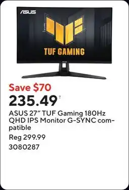 Staples ASUS 27 TUF Gaming 180Hz QHD IPS Monitor G-SYNC compatible offer