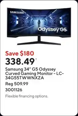 Staples Samsung 34 G5 Odyssey Curved Gaming Monitor - LC34G55TWWNXZA offer