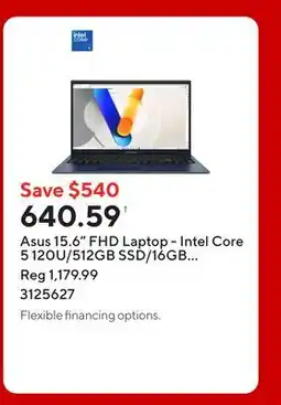 Staples Asus 15.6 FHD Laptop - Intel Core 5 120U/512GB SSD/16GB RAM/Windows 11 Home offer