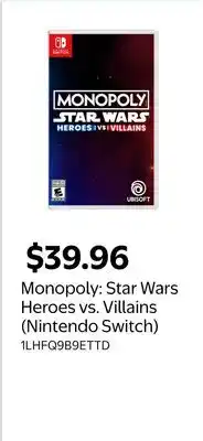 Walmart Monopoly: Star Wars Heroes vs. Villains (Nintendo Switch) offer