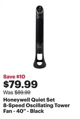 Best Buy Honeywell Quiet Set 8-Speed Oscillating Tower Fan - 40 - Black offer