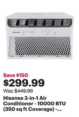 Best Buy Hisense 3-in-1 Air Conditioner - 10000 BTU (350 sq ft Coverage) - 57dB, Remote - White offer