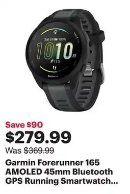 Best Buy Garmin Forerunner 165 AMOLED 45mm Bluetooth GPS Running Smartwatch - Black/Slate Grey offer