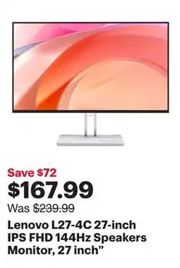 Best Buy Lenovo L27-4C 27-inch IPS FHD 144Hz Speakers Monitor, 27 inch offer