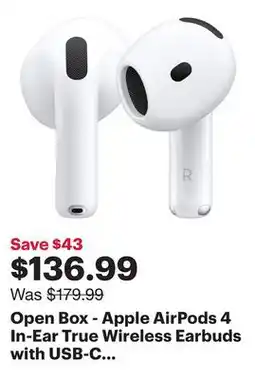Best Buy Open Box - Apple AirPods 4 In-Ear True Wireless Earbuds with USB-C Charging Case offer