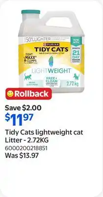 Walmart Tidy Cats lightweight cat Litter offer