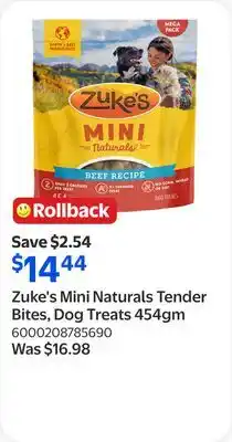 Walmart Zuke's Mini Naturals Tender Bites, Dog Treats 454gm offer