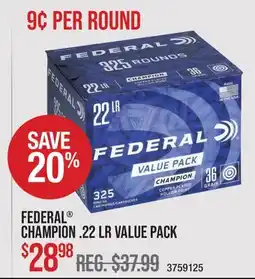 Cabela's FEDERAL CHAMPION .22 LR VALUE PACK offer