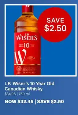 LCBO J.P. Wiser's 10 Year Old Canadian Whisky offer