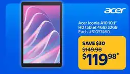 Walmart Acer Iconia A10 10.1 HD tablet 4GB/32GB offer