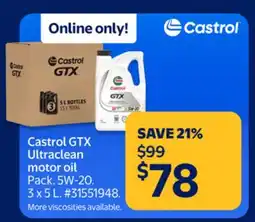 Walmart Castrol GTX Ultraclean motor oil offer