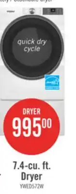 The Brick Whirlpool 7.4 Cu. Ft. Smart Electric Dryer with Wrinkle Shield - White - YWED5720RW offer