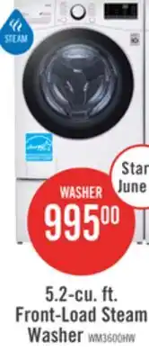 The Brick LG 5.2 Cu. Ft. Smart Front-Load High-Efficiency Steam Washer - White - Stackable - WM3600HWA offer