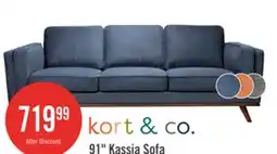 The Brick Kort & Co. Kassia 90.6 Linen-Look Fabric Sofa with Wood Base and Legs - Blue offer