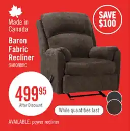 The Brick Made in Canada Baron 32 Chenille Fabric Glider Reclining Chair - Brown offer