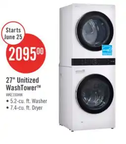 The Brick LG 5.2 Washer/7.4 Dryer Cu. Ft. Front-Load High-Efficiency Washtower - White - WKE100HWA offer