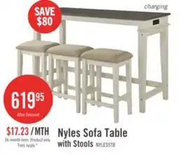The Brick Nyles 60 Contemporary Console Table with 3 Counter-Height Stools and USB Ports- Buttermilk offer