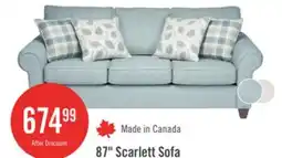 The Brick Made in Canada Scarlett 87 Chenille Fabric Sofa with Rolled Arms and Accent Pillows - Marine Blue offer