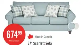 The Brick Made in Canada Scarlett 87 Chenille Fabric Sofa with Rolled Arms and Accent Pillows - Marine Blue offer