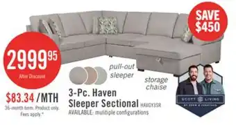 The Brick Scott Living Haven 3-Piece Right-Facing Chenille Fabric Sleeper Sectional with Storage Chaise - Grey offer
