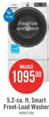 The Brick Whirlpool 5.2 Cu. Ft. Smart Front-Load Washer with FreshFlow Vent System - White - WFW5720RW offer
