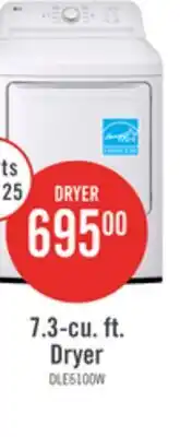 The Brick LG 7.3 Cu. Ft. Electric Dryer - White - DLE6100W offer
