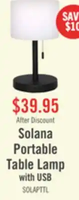 The Brick Solana 11 Modern Metal Acrylic Portable Indoor/Outdoor Table Lamp with USB Port - Black offer