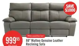 The Brick Matteo 88 Genuine Leather Reclining Sofa - Aviarah Grey offer