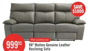 The Brick Matteo 88 Genuine Leather Reclining Sofa - Aviarah Grey offer