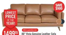 The Brick Vivia 86 Genuine Leather Sofa with Removable Seat Cushions and Wood Base - Caramel Brown offer