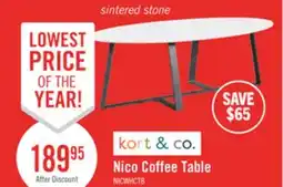 The Brick Kort & Co. Nico 51 Modern Oval Coffee Table - White Sinetered Stone with Dark Grey Metal Legs offer